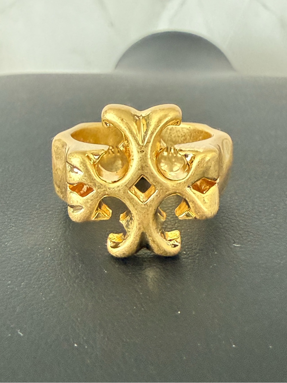 Tory Burch | Gold Plated Icon Logo Statement Ring | Size 8